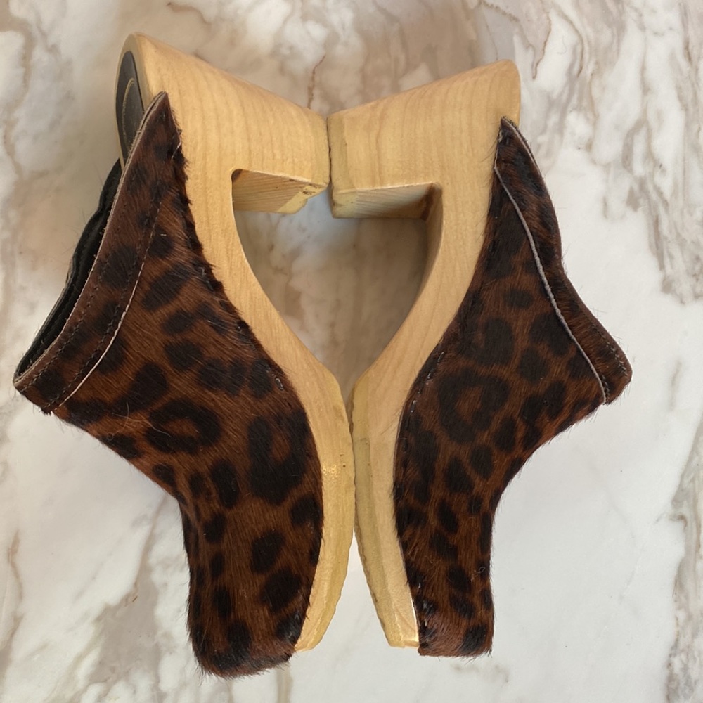 No. 6 High Heel Clogs Espresso Pony Leopard Brown Size 39 - Picture 4 of 8
